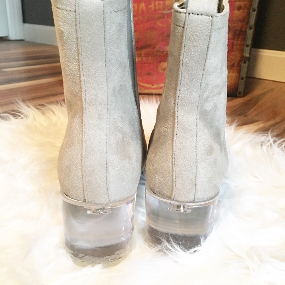 Light Grey Suede Booties With See Through Heel - Picture 3 of 8